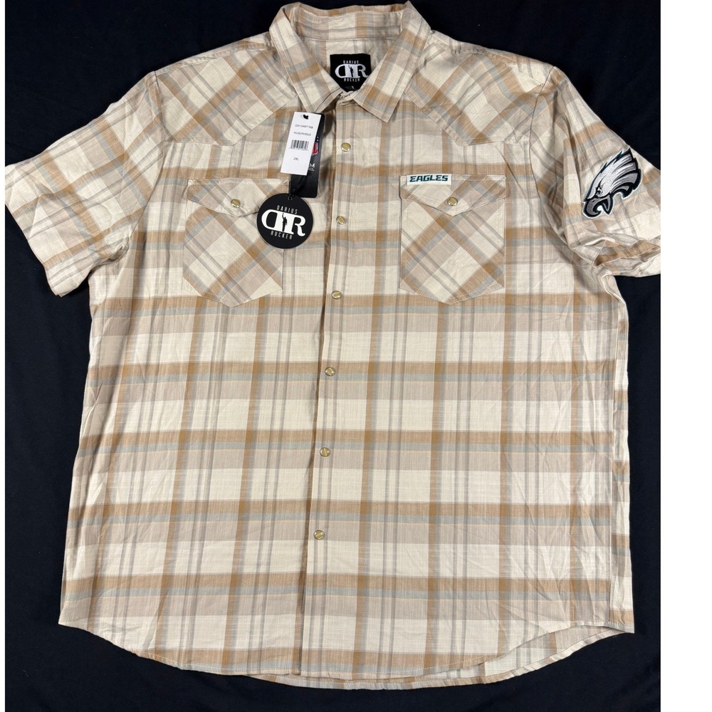 Darius Rucker Philadelphia Eagles Plaid Western Snap Shirt Mens XXL Tan Grey NEW